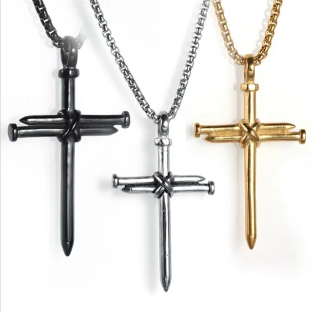 

wholesale spiritual products Crystal jewelry with chains mixed colorful Stainless steel Nail cross pendant for gifts