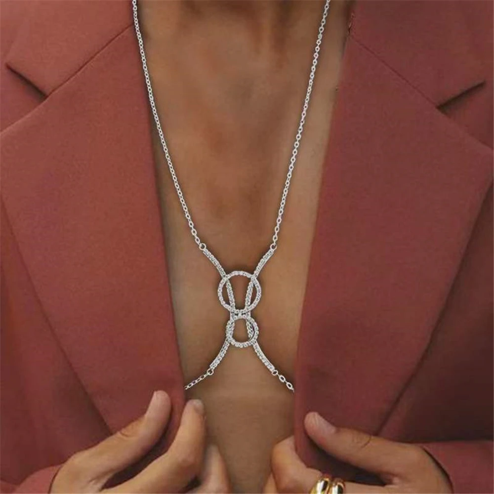 

Gold Color CrossRhinestone Bralette Harness for Women Sexy Chest Chain Bra Necklace Crystal Body Chain Jewelry, Gold silver