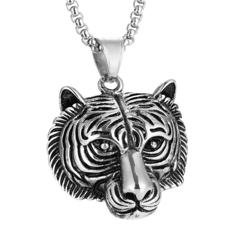 

Surgical stainless steel jewelry domineering retro tiger head animal steel pendant men's necklace fashion punk accessories