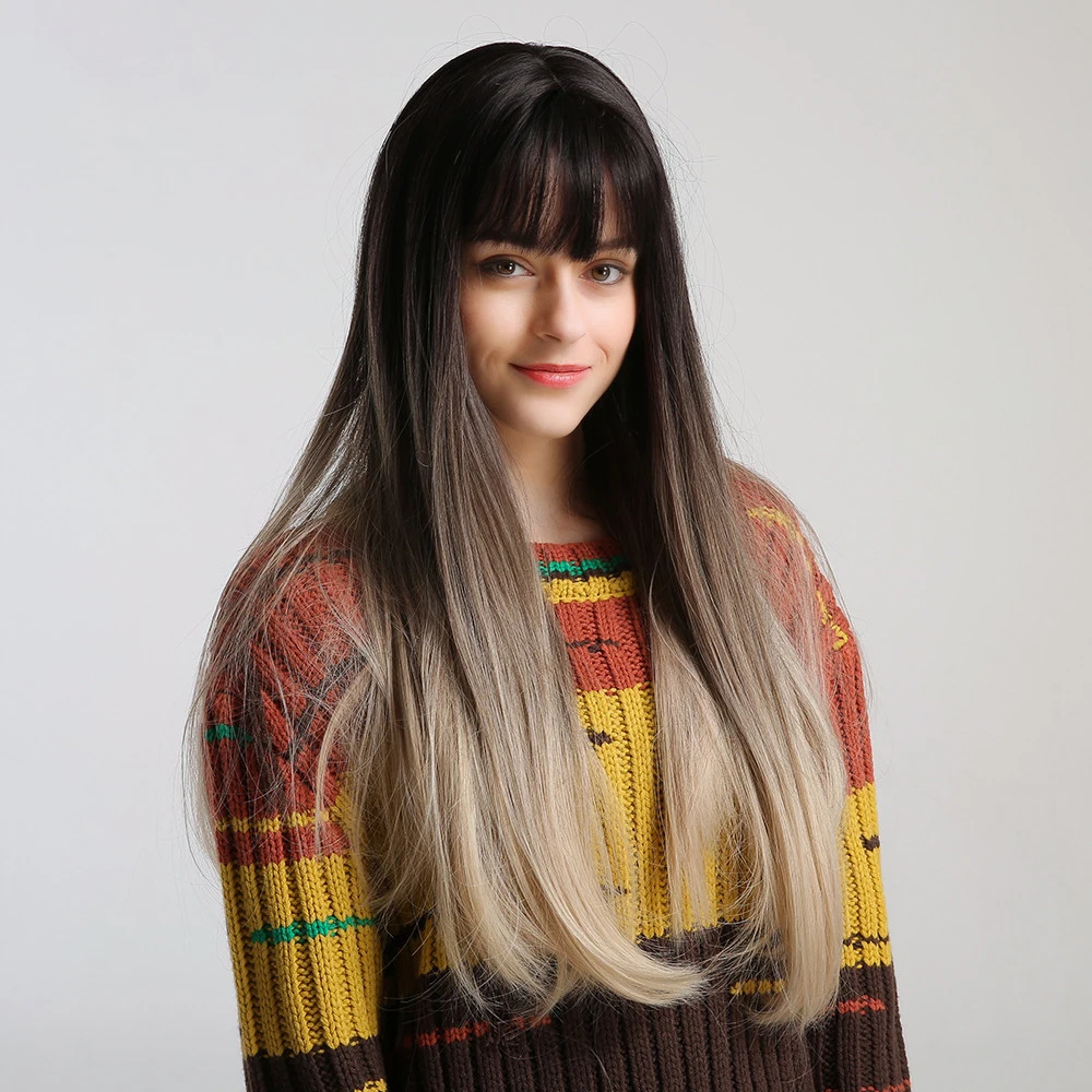 英特尔混合颜色长头发合成假发