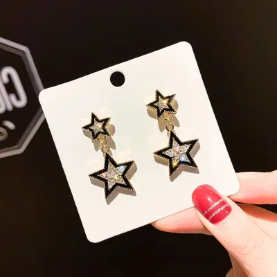 

Korean jewel silver earring cool wind earrings retro star earrings for woman, As pic