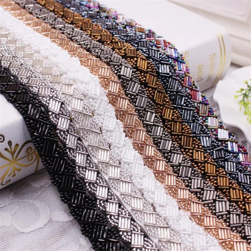 

1.5cm beaded edge pearl handmade lace trim for DIY clothes shoes bag, Mix color