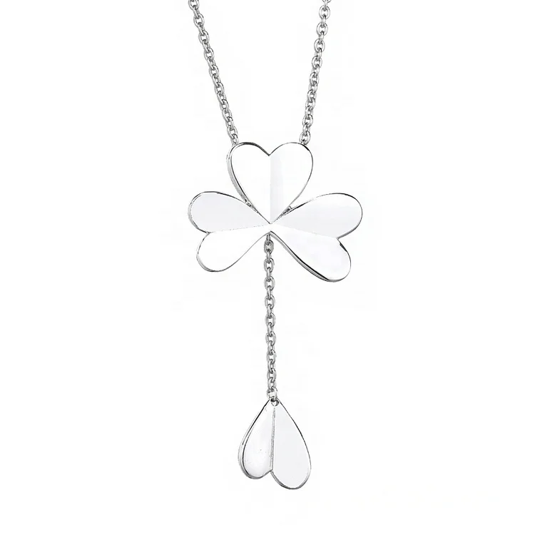 

Custom accepted heart clover pendant necklace 925 silver long string clover necklace