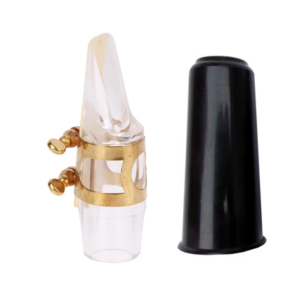 

Alto Sax Saxophone Mouthpiece Plastic with Cover Metal Buckle Reed Mouthpiece Patches Pads Cushions, Black+clear