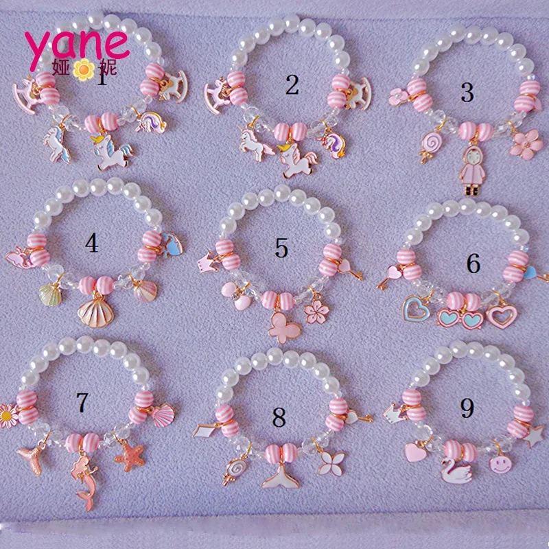 

Newest accessories about pearl bracelet with alloy charm and unicorn mermaid or customize bracelet for kids