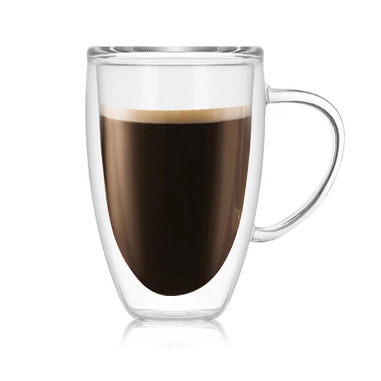 

12oz new products 2020 Double Wall Glass Coffee Mugs with Handle,Clear Insulated Coffee Glass Cup