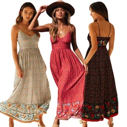 Maxi Dresses Women Wholesale Vestido Boheme Casual Summer Boho Hawaiian Dress Ruffle Floral Beach Maxi Dresses