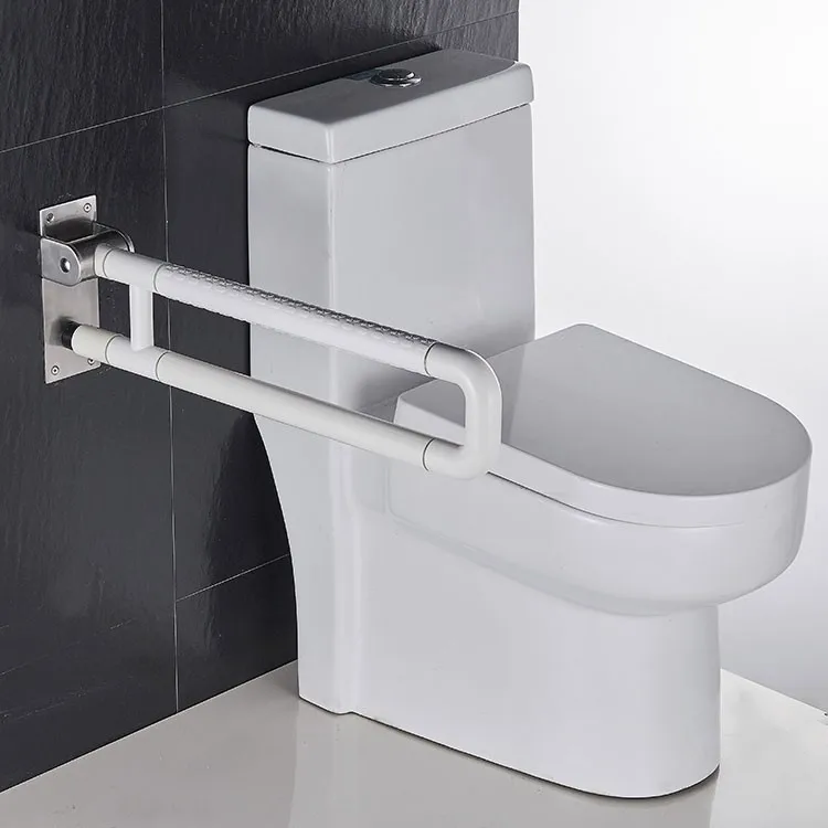 bathroom-ada-grab-bars-1W011-fold-down-toilet-safety-rail-white-dark-tile-wall-deployed