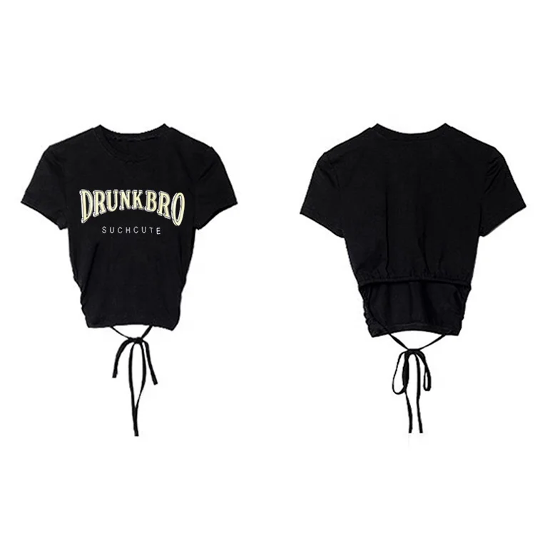 

Latest Summer Sexy Style Crop Tops Short Sleeves Women 100% Cotton Loose Fit Crop Top T Shirt Logo