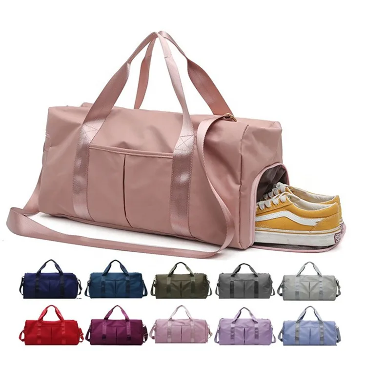 

Custom Logo Pink Waterproof Tote Travel Duffel Sport Gym Bag with Wet Dry Separation Shoe Compartment, 14 colors