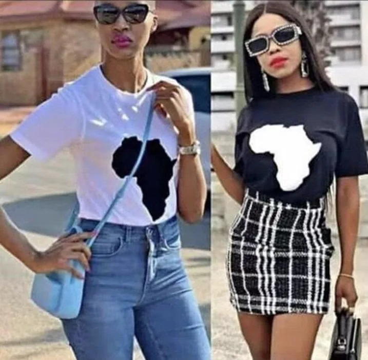 

FS1967 African dress women map printed short sleeve top T-shirt women plus size