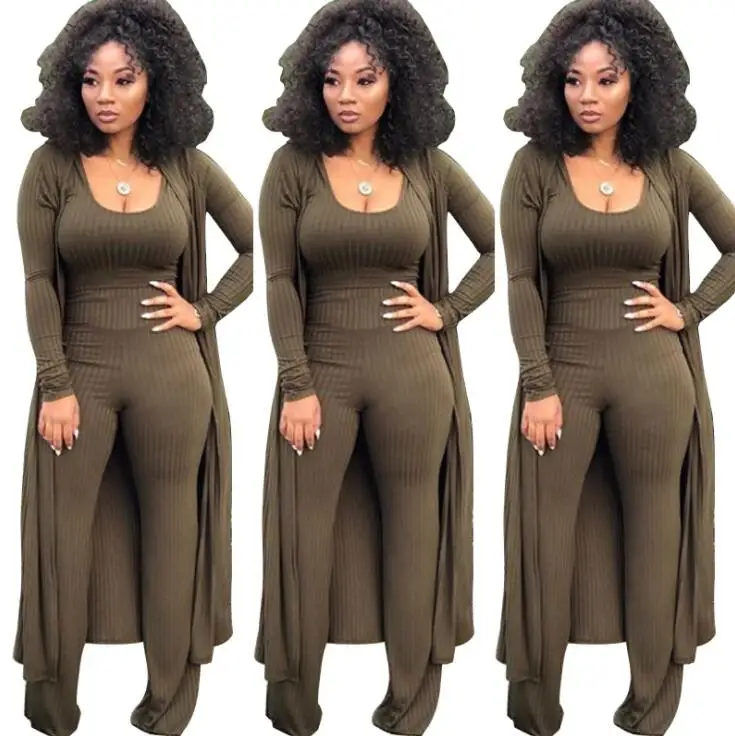 
Hot Woman Clothes 2020 Trending Ribbed Crop Top 3 Piece Set Jumpsuit Fall Winter Outfit Plus Size Women Clothing 