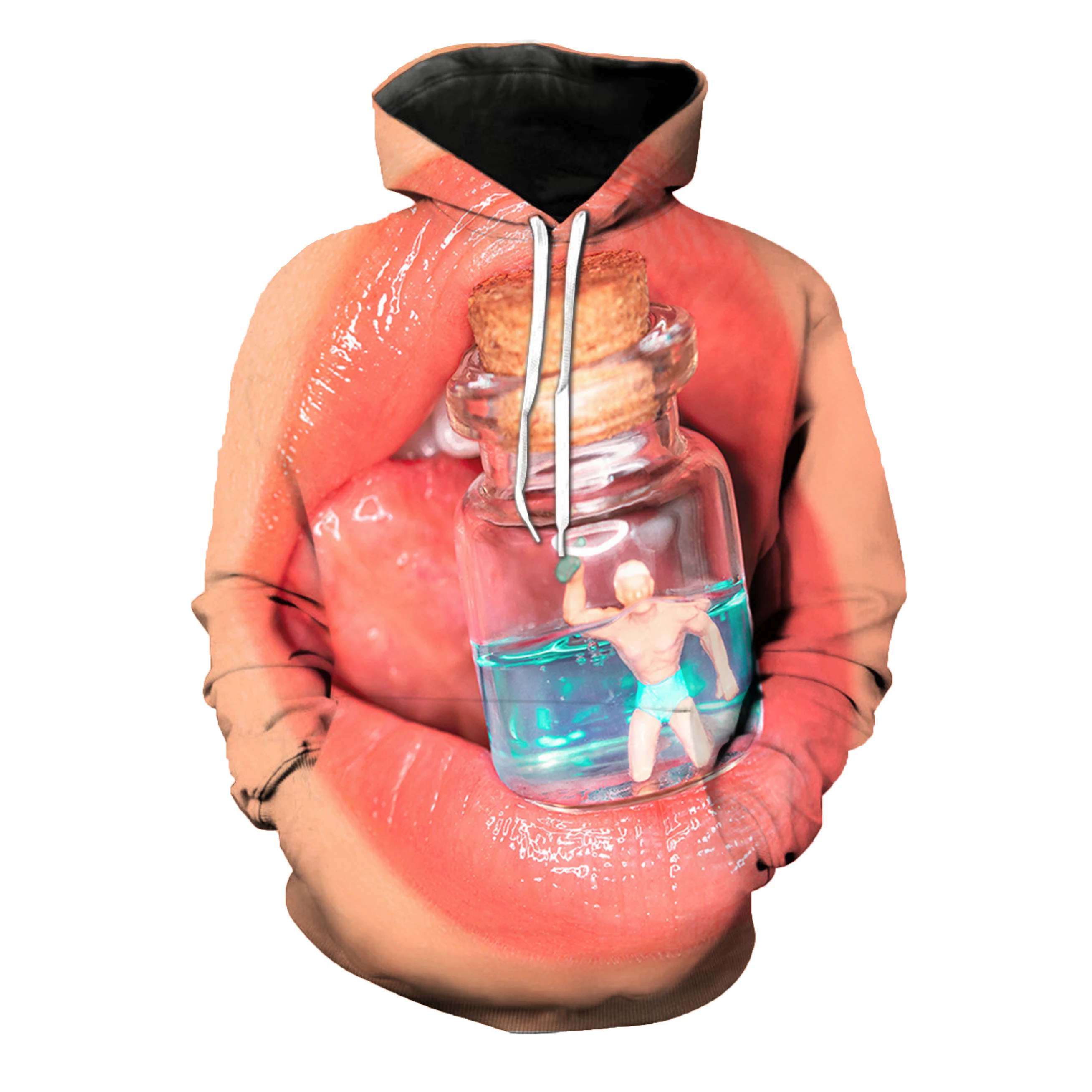 

Red lip pink fashion small glass pattern hoodie