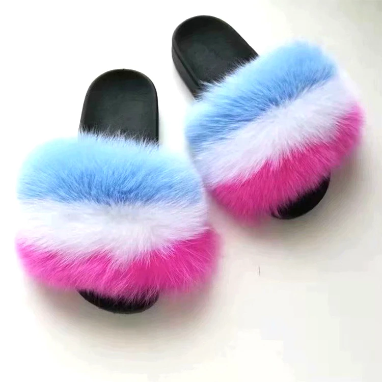 

2021 New design rainbow fur slippers Fast delivery, Customized color