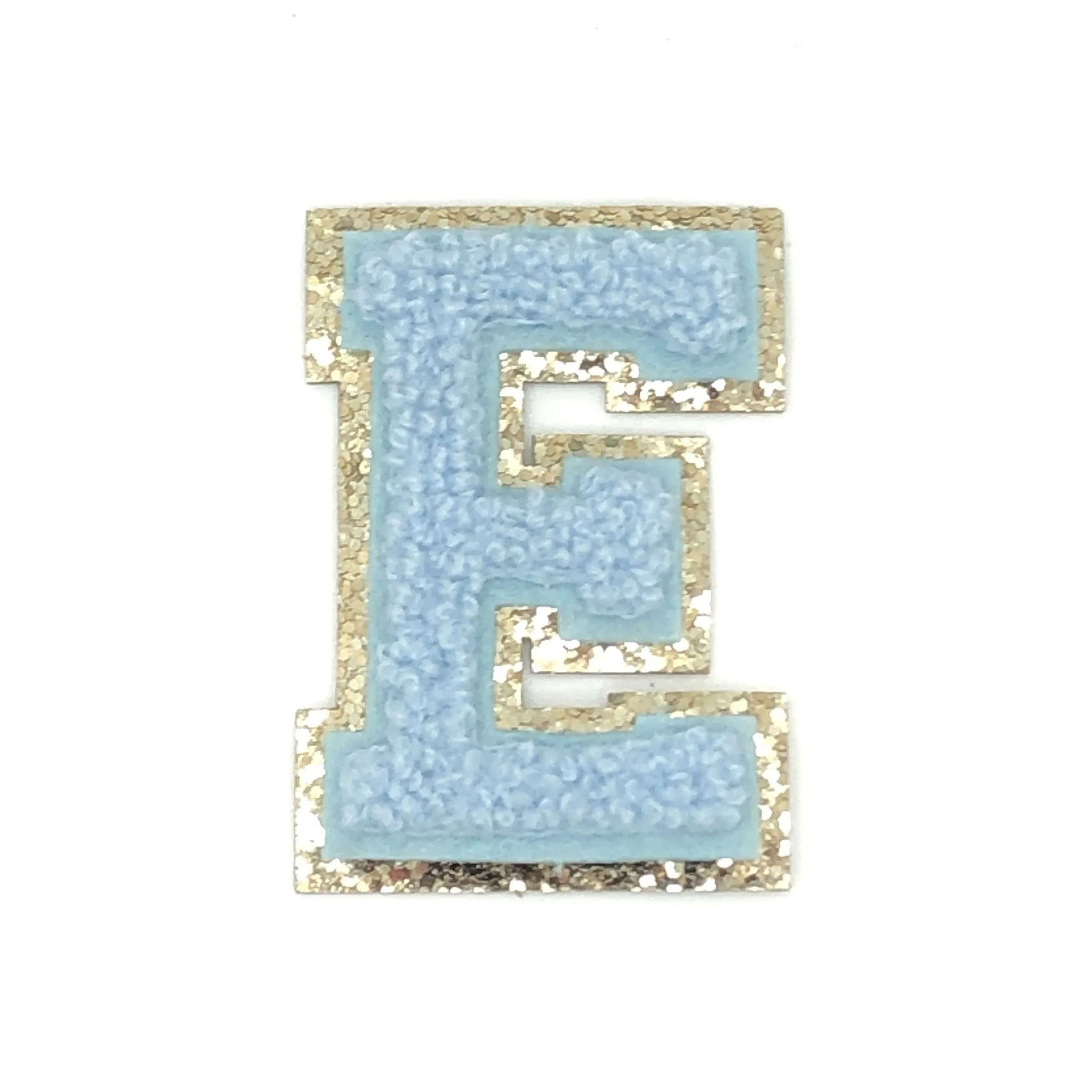 

Custom Varsity Light Blue Chenille Glitter Letter Patches Phone Case Chenille Leather A-Z Patch Embroidery