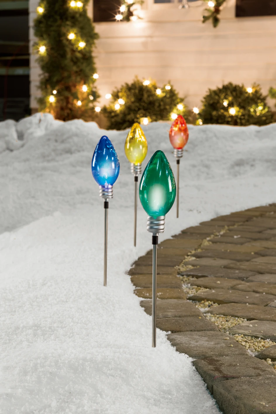 4pk 18in 4L LED Solar Decoration Light String C7 Stakes for Christmas Yard details