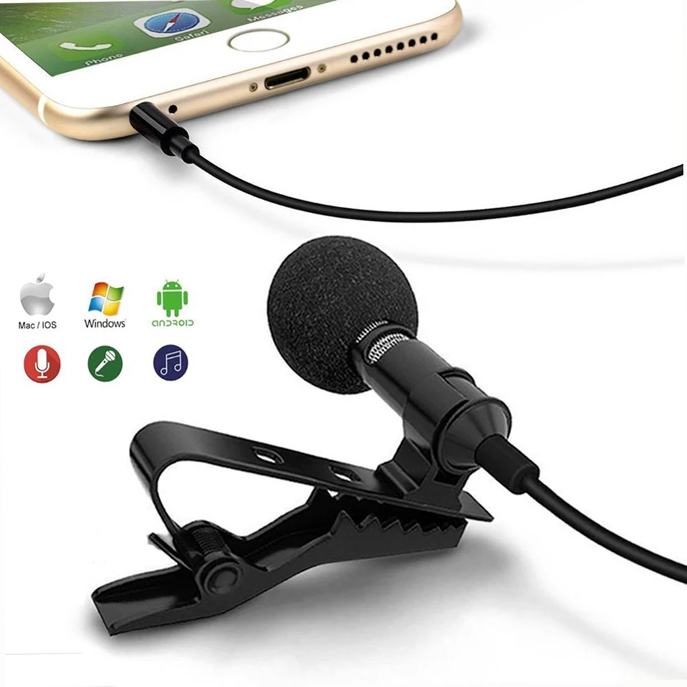 

Ultra Sensitive Microphone Omni-Directional Mic System camera Lapel Conference Interview Microphone, Black