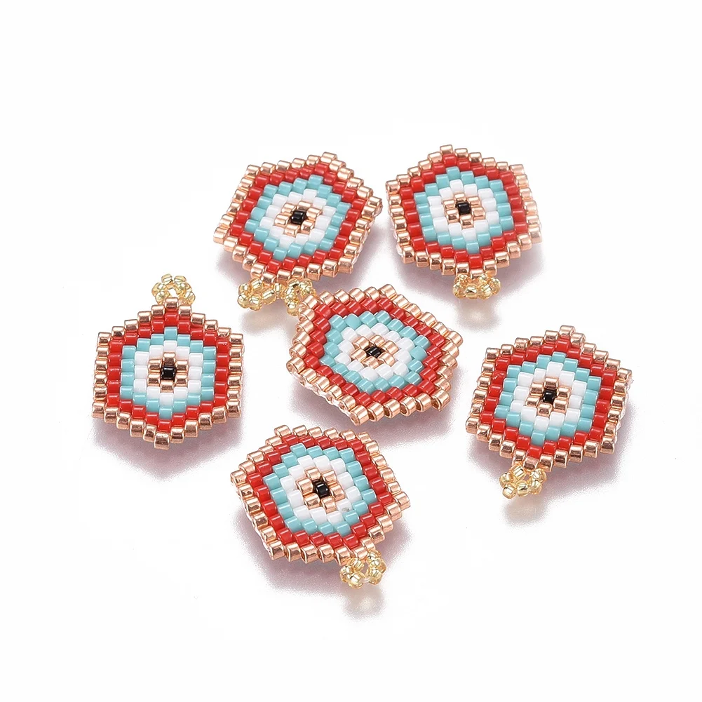

Pandahall Hexagon Red Handmade Japanese Loom Pattern Seed Beads Pendants