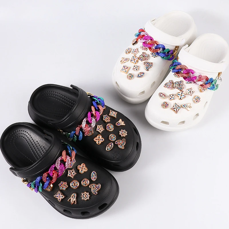 

DIY Rhinestone Croc Charms Fashion Colorful Shoe Charms Chain Decorations Croc Accessories Designer Clog Shoes Bundle, Gold