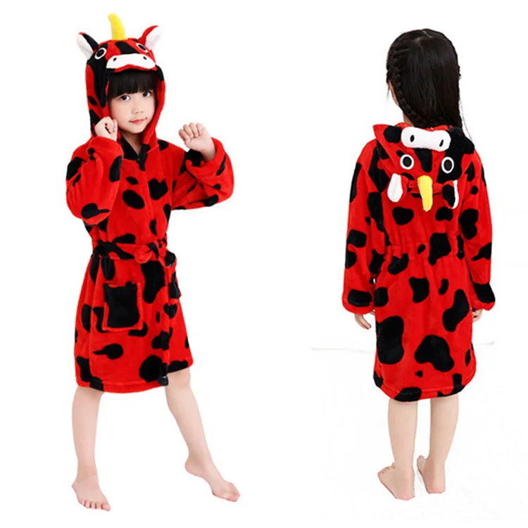 

Children Unicorn Hooded Flannel Footless Bathrobes for Teenage Funny Animal Cartoon Thermal Pajamas