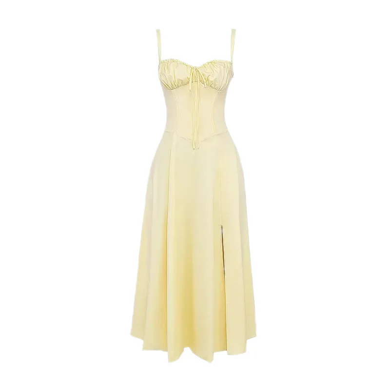 Wholesale Elegant Solid Sleeveless Lace Up Long Midi Dresses For Women