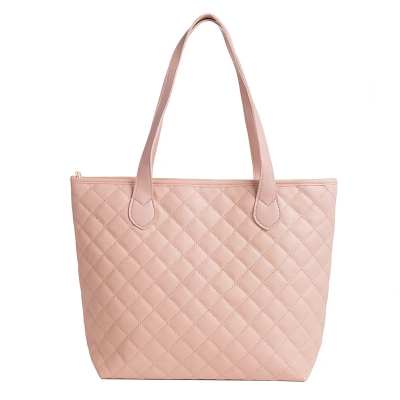 

New Fashion Diamond Lattice Girls Handbag PU Leather Ladies Shopping Tote Bags Large Capacity Women Shoulder Bags, White,khaki,black,pink,brown