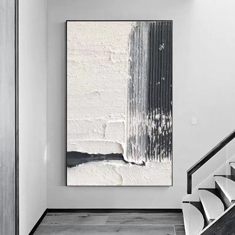 

Wholesale Handmade oil Paintings Heavy Texture Artworks Modern Design Decorative Canvas black and white abstract art Wall