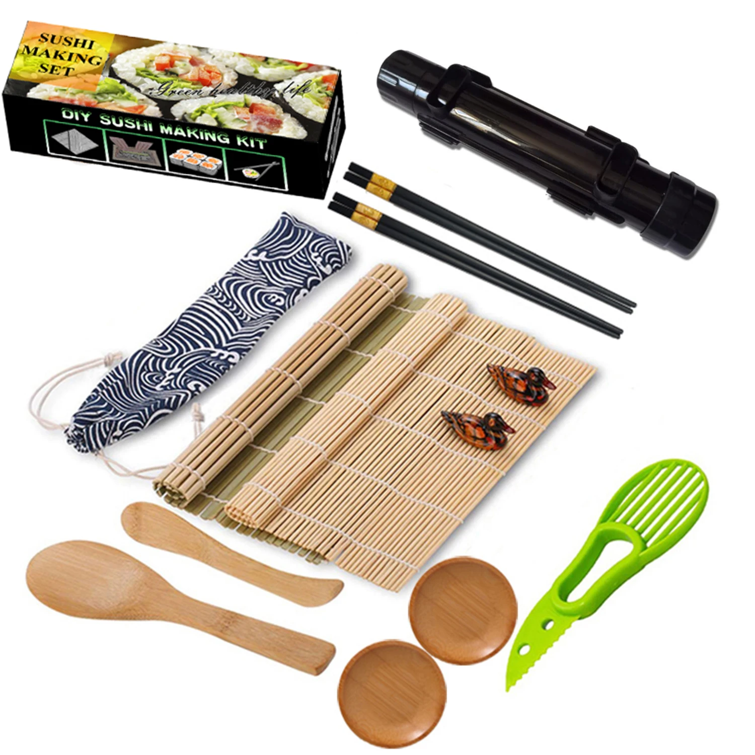 

Beginners Kitchen Utensils Set Equipment DIY Seaweed Rice Roll Bamboo Tool Bazooka Sushi Making Kit, White,black,customizable