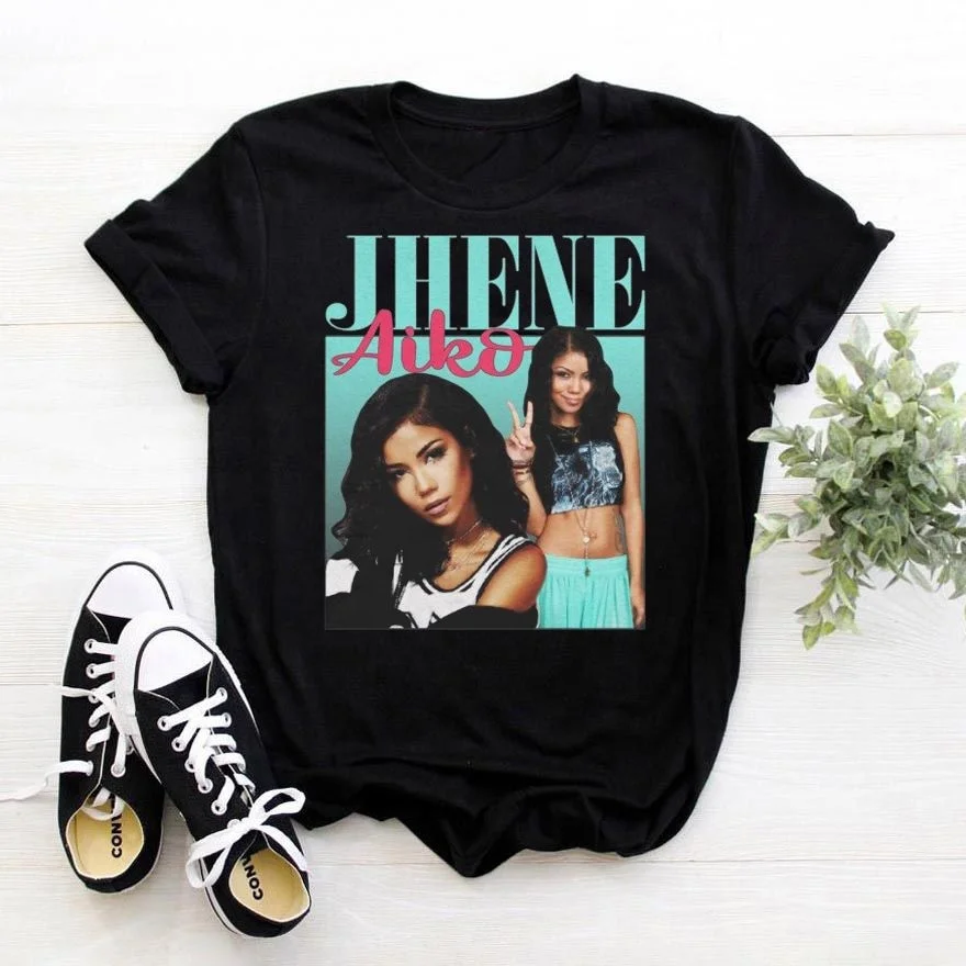 

Hot Sell Harajuku Jhene Aiko Aaliyah Graphic Tees Shirt Summer 100% Cotton Oversized Printed Women Tshirt, Black white gray dark blue red