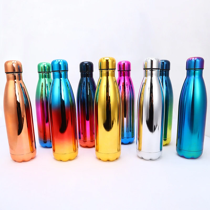 

OEM Factory Directly plating double wall insulated stainless steel bottle electroplate stainless steel bottle custom logo, Yellow, red, royal, purple,etc