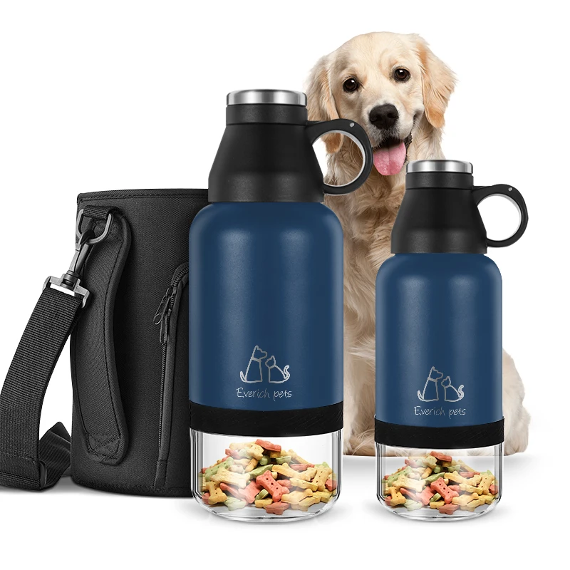 

Everich 32oz 64oz logo custom double wall pet food feeder powder coated dog feeding water bottle with box