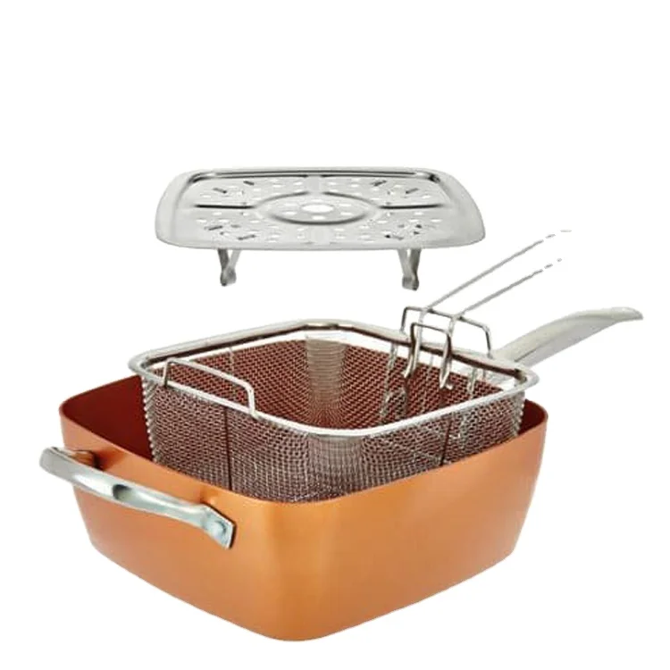 

Amazon hot selling nonstick aluminum ceramic coating stainless steel handle square pot cookware, Copper