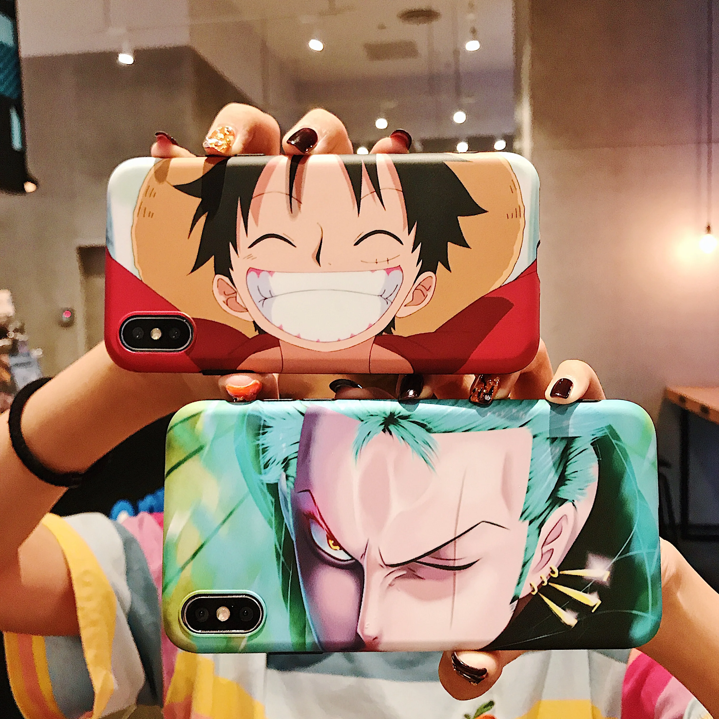 

For iPhone 11 Pro Max XR Xs Max 7 8 Plus One Luffy Zoro Chopperr Piece Cartoon Designs Anime Figures Soft IMD Phone Cover Case