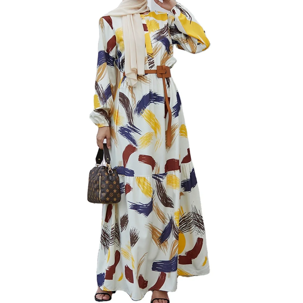 

Dubai paryer middle east dress printed flower Turkey party woman mulism clothing African abaya outfit