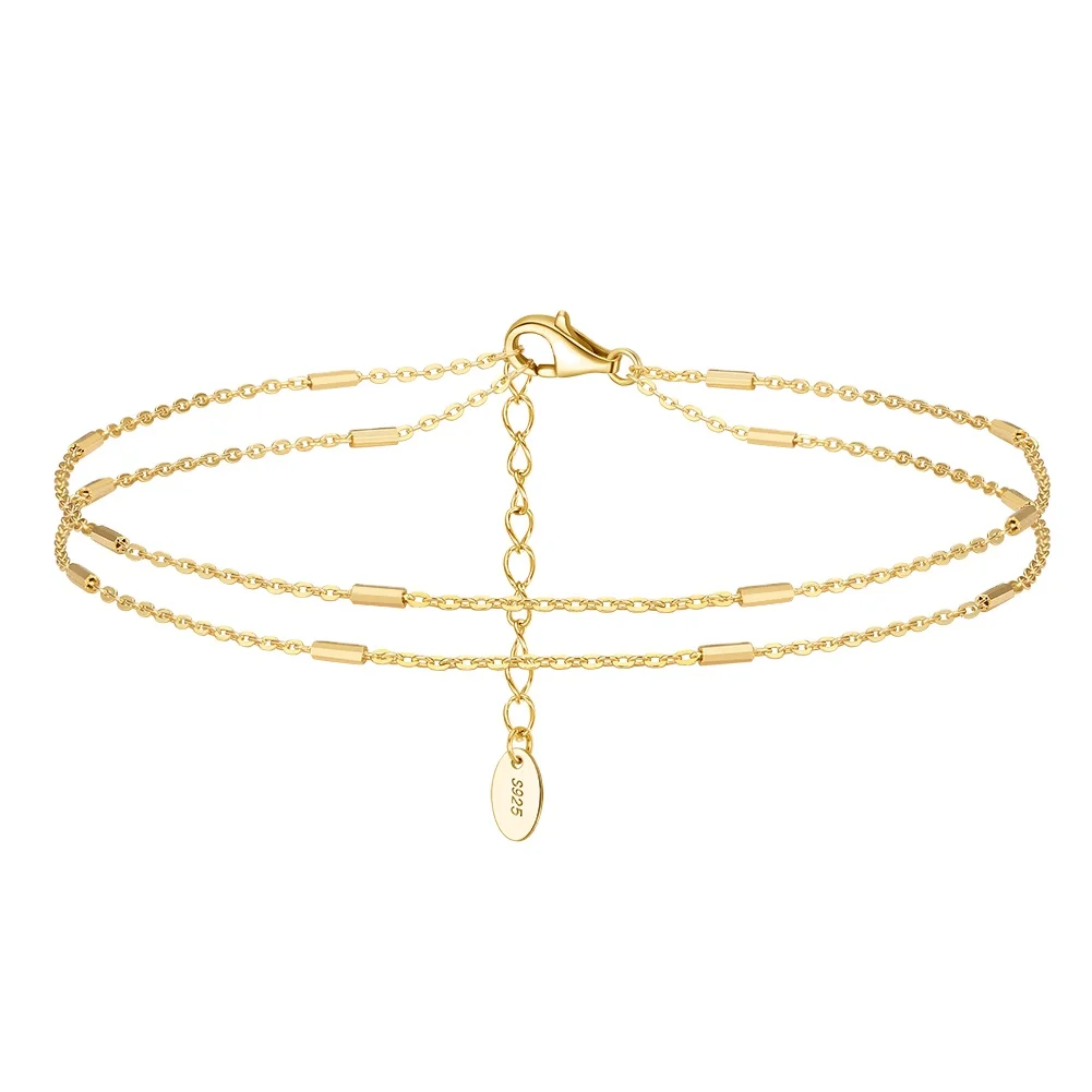 European and American 925 Sterling Silver Summer Beach Anklets for Women Gold Plated  Jewelry