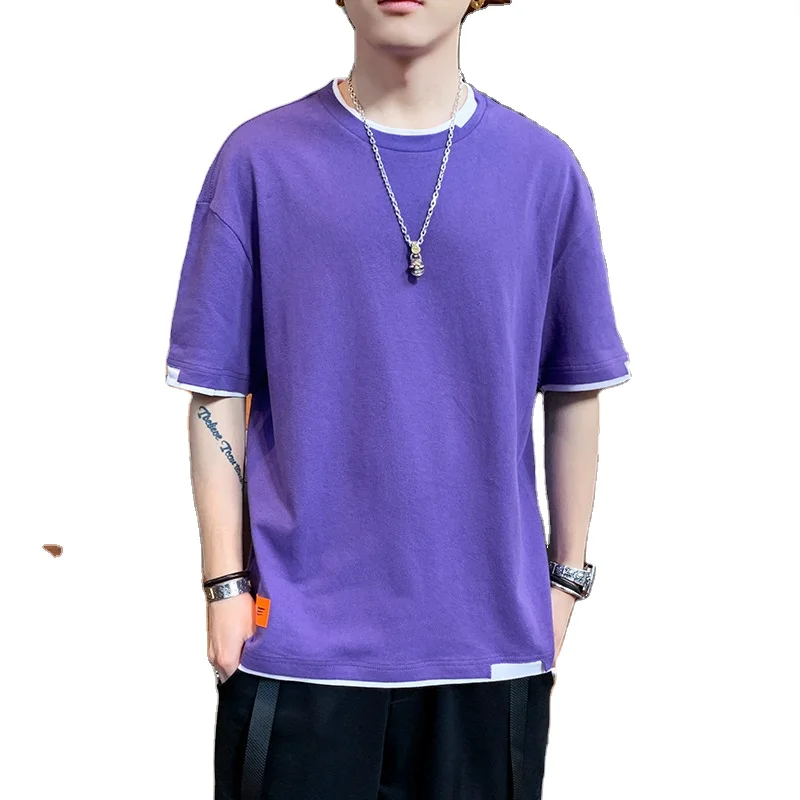 

Summer all-match simple short-sleeved t-shirt male Korean loose solid color half-sleeved cotton top