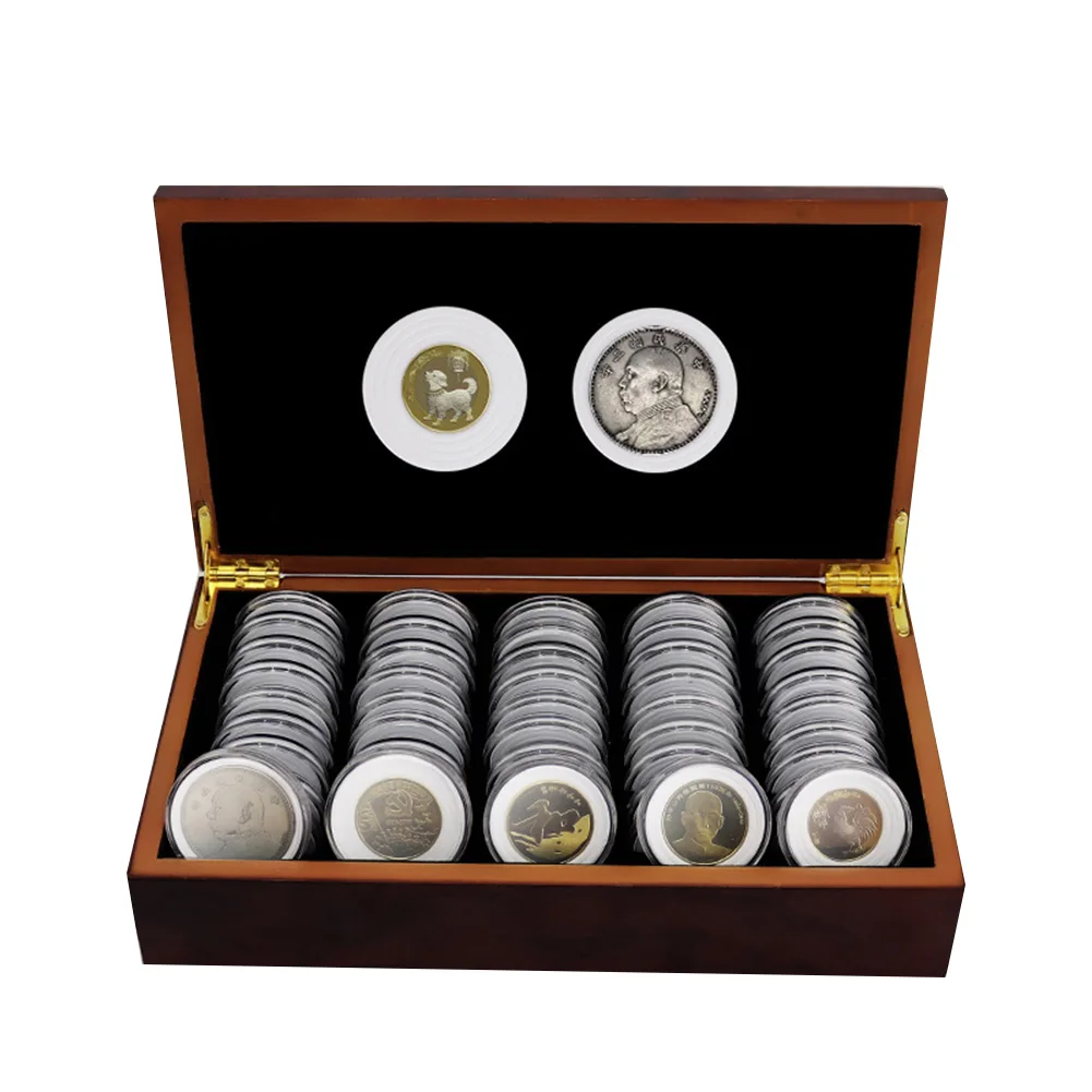 Caja de Almacenamiento de Monedas de Madera Conmemorativa Cuadrícula de 30 C 6N9