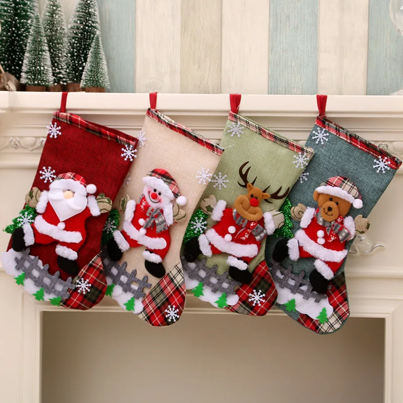 

Fashion Nice Design 13*19Cm Hanging Decorations Pendant Burlap Plaid Christmas Sock Designs Socks