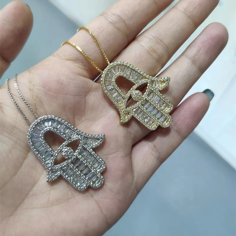 

women wholesale hamsa hand pendant chain gold plated hamsa hand necklace with box chain