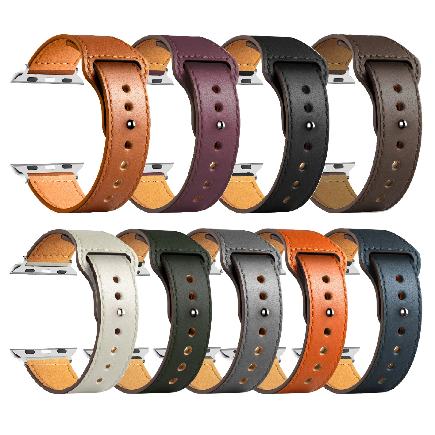 

Custom Reverse Buckle With Top Layer Cowhide Genuine Leather Belt Wrist Smart Watch Strap Band For Apple iWatch 7 6 5 4 3 2 1