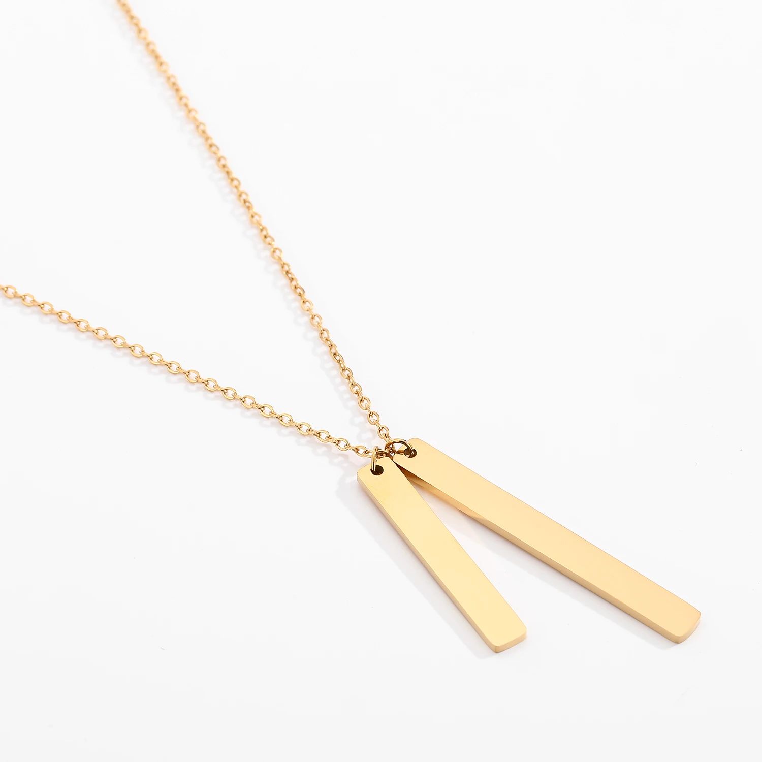

High quality 316L Stainless Steel 14k rectangular blank vertical bar pendant necklace Jewelry women, Silver / gold / rose gold