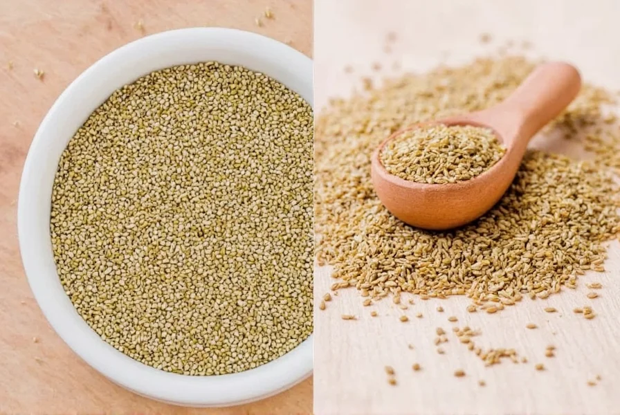 Close-up comparison of coriander seeds and cumin seeds for cooking substitution