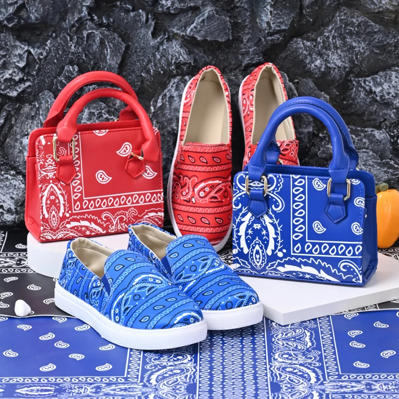 

Fashion Bandana Print Crossbody Purses And Flat Shoes Set Casual Ladies Chain Shoulder Bags Women Handbags Set