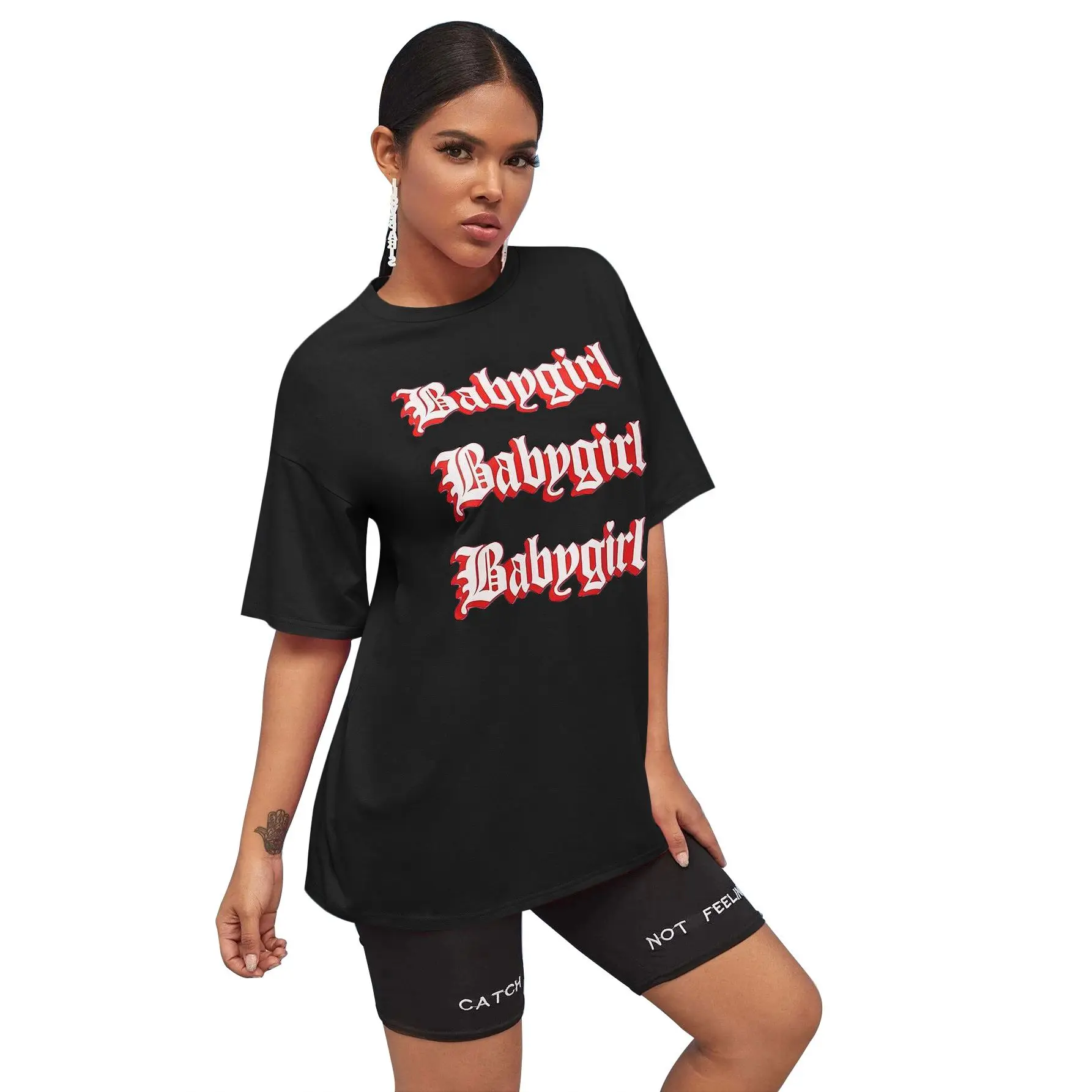 

Fashion Casual Letter Printed Round Neck Slim Dress Pure Cotton T Skirt