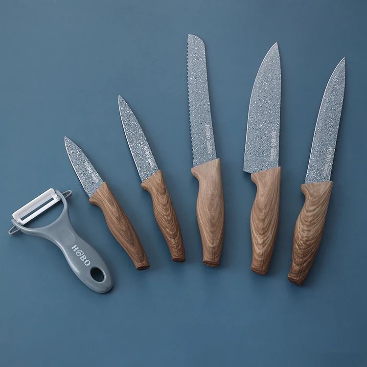 

Professional customized unique wooden handle stainless steel 6pcs chef cooking knife set kitchen knives with gift box