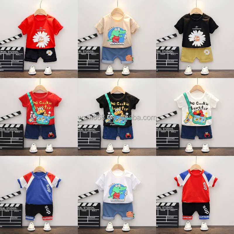 

New summer little boy set cheap short cloth 2 children T - shirt set wholesale children set