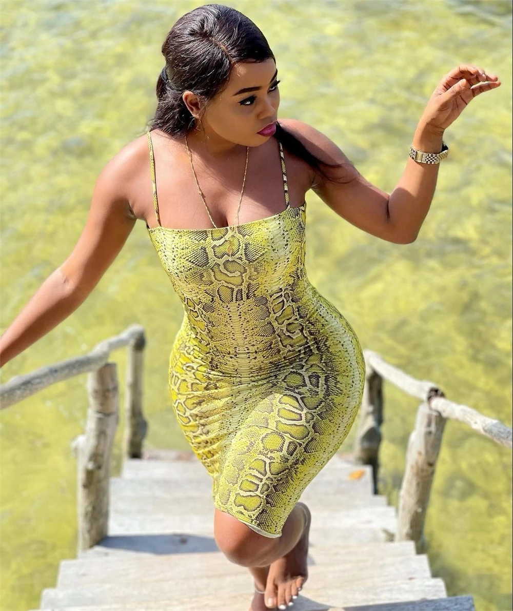 

L3033 - fashion sexy sleeveless snakeskin printed bandage women dresses