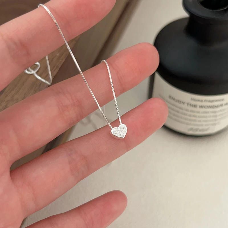 New Trendy 925 Sterling Silver CZ Zircon Heart Pendant Women Necklaces Wedding Jewelry