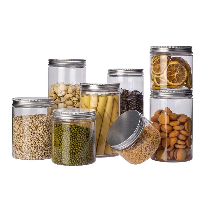 

Fuyun 250g Wide Mouth Pet Plastic Jars Clear Empty Cookies Plastic Container with Gold Aluminum Lids for Food Packaging