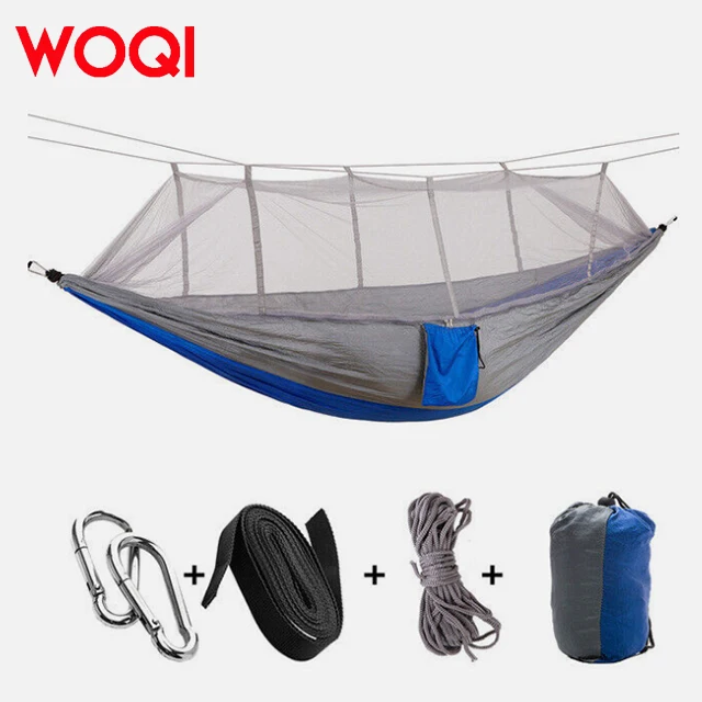 WOQI Portable 1-2 Person Outdoor Parachute Camping Nylon Tents with Mosquito Net Hammock